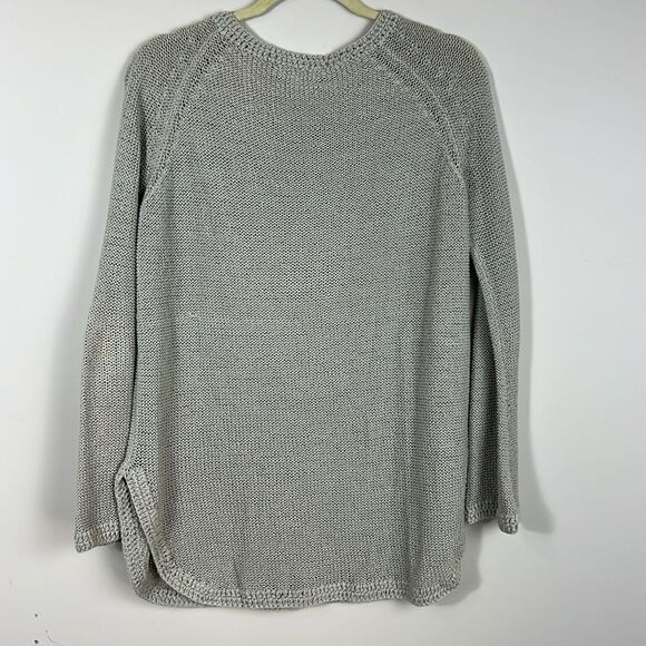 Ann Mashburn Open Knit Sweater Braided Gray Pullover Medium Designer Side Slit - Picture 4 of 6